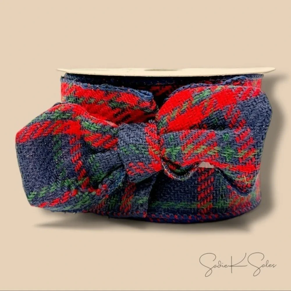 My Texas House‎ Christmas Ribbon 18 ft – Red Green Navy Tartan
